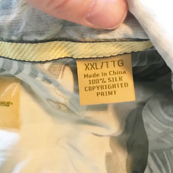 TOMMY BAHAMA Silk Tan Blue Hawaiian Print Short Sleeve Button Up Shirt Mens XXL - Picture 4 of 7